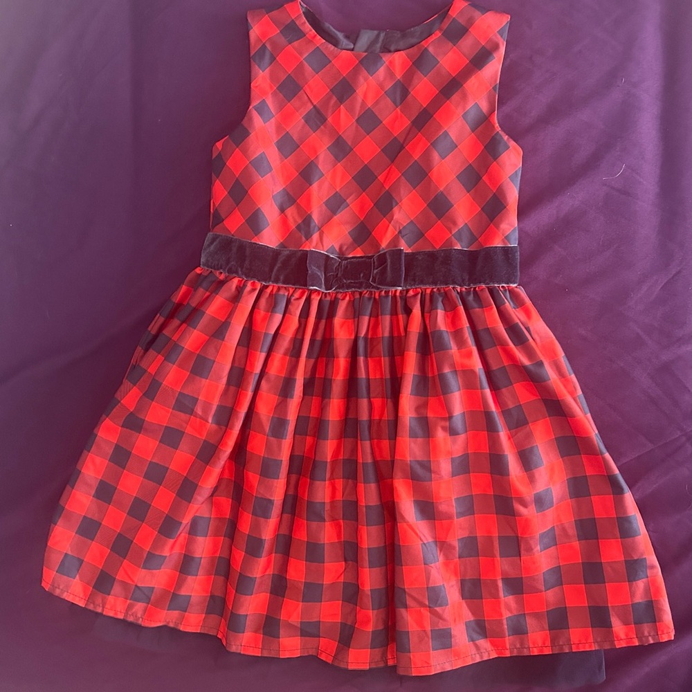 Cat & Jack Girls Plaid Dress Size 5T Sleeveless Red Navy Taffeta Tulle Formal